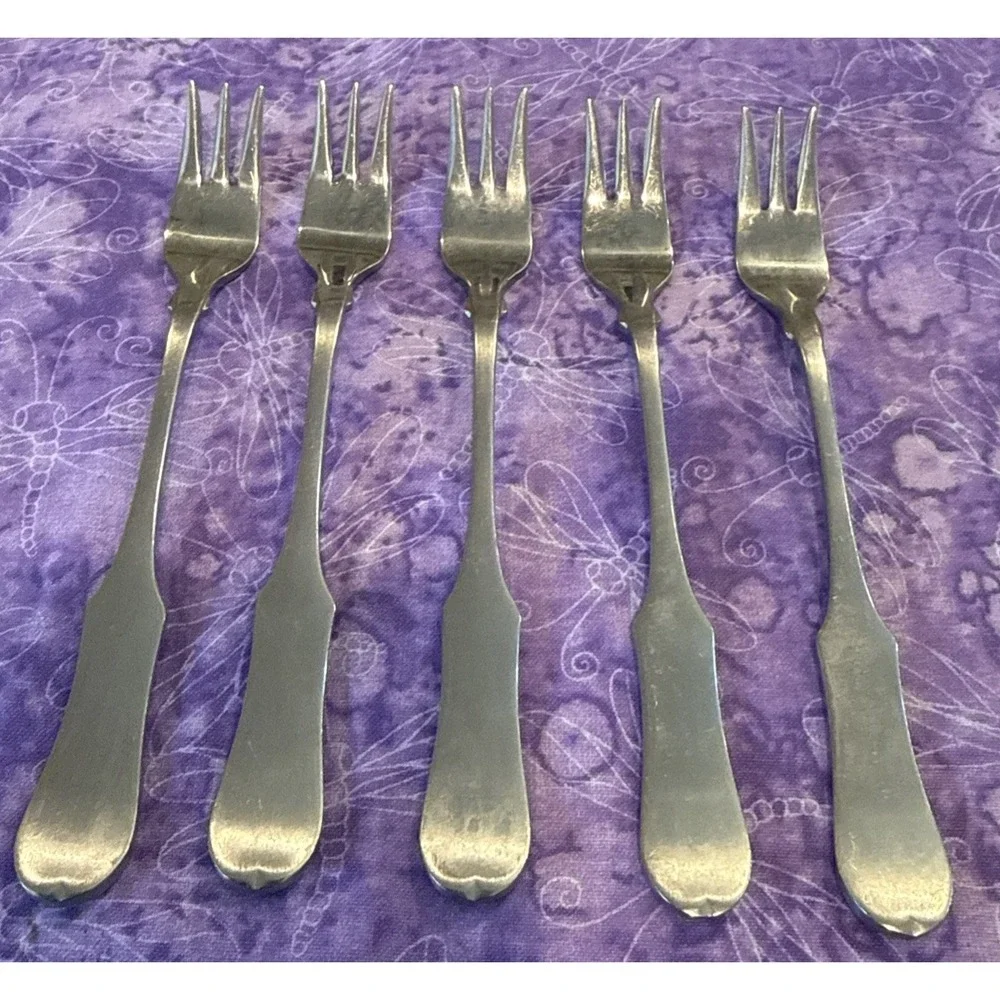 Oxford Hall OXH59 Seafood Forks Fork Satin Wing Heel‎ Tipped Stainless Set Of 5